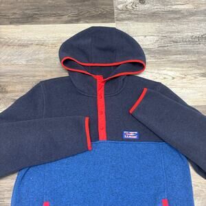 LL Bean Blue Mens M‎ Slightly Fitted Colorblock Fleece Pullover Gorpcore Hoodie